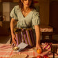 Shopper - knitted stripes - sunset lilac + costa green | Sticky Sis - de inKijk