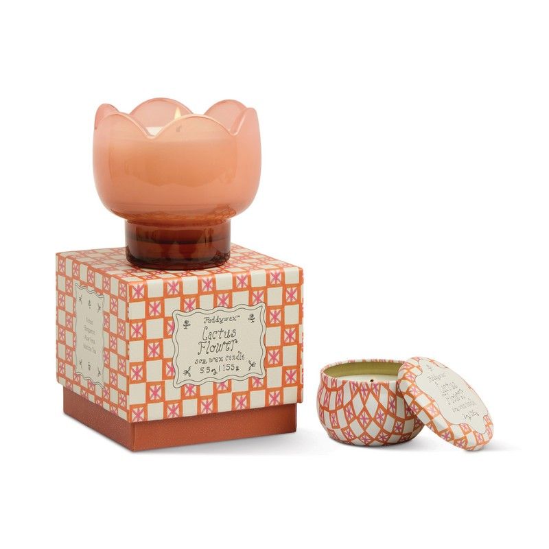 Tulip Pink and Burnt Orange Glass Candle - Cactus Flowers | Paddywax
