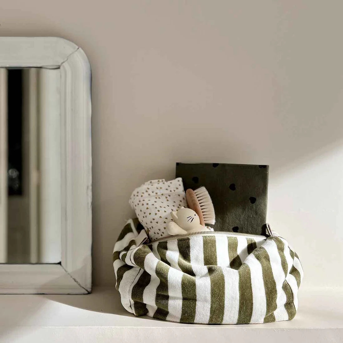 Wash bag - Vic - Khaki Stripes - Terry | Rose in April