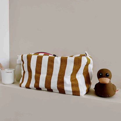 Wash bag - Vic - Ecru/Caramel Stripes | Rose in April