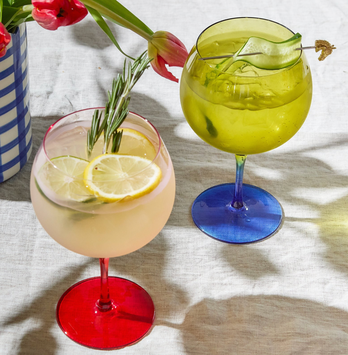 Charlie Copa Glass - set of 2 - Olive & Cobalt | Here's How