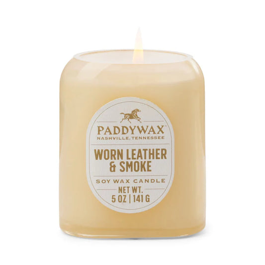 Glass candle 5 oz - worn leather & smoke | Paddywax - de inKijk
