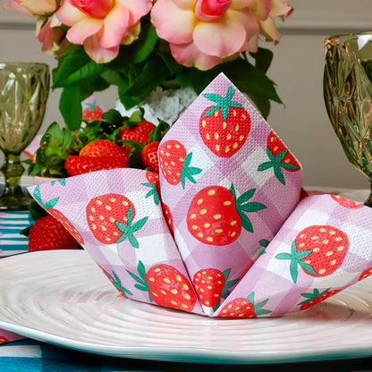 Paper Napkins - strawberry & lilac gingham | Talking Tables