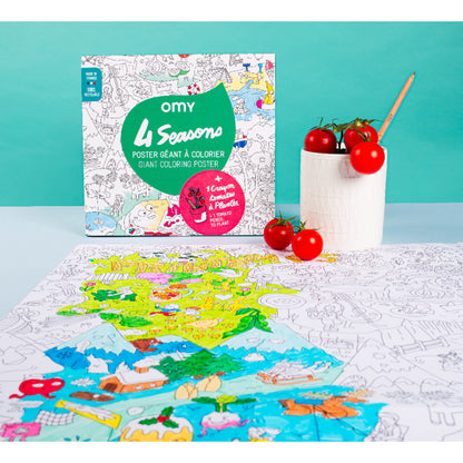 4 seasons + planting pencil - Giant coloring poster  | Omy - de inKijk