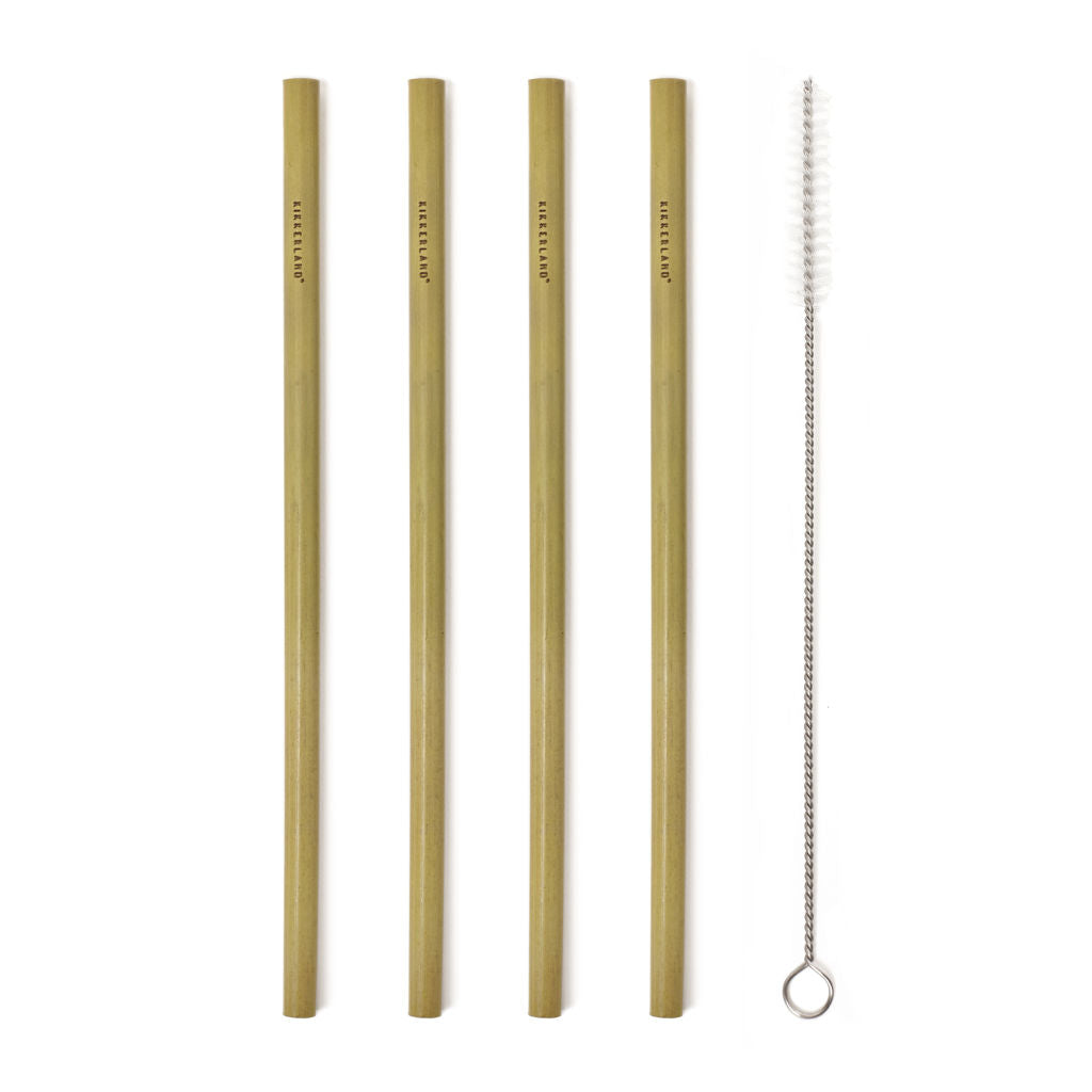 Bamboe rietjes - set v. 8 + borstel  | Kikkerland