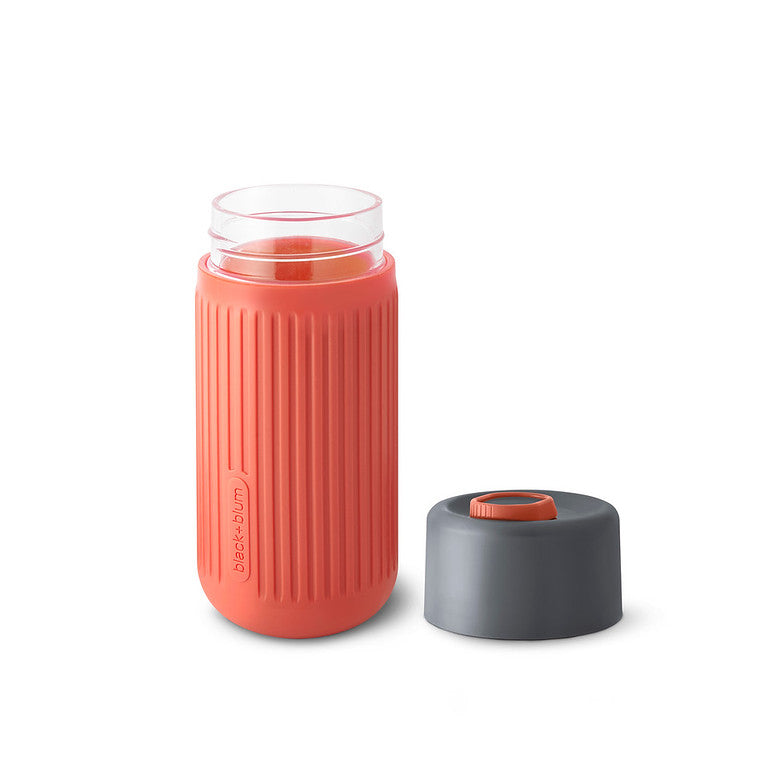 Glazen drinkfles travel - groen/ koraalrood | Black+blum