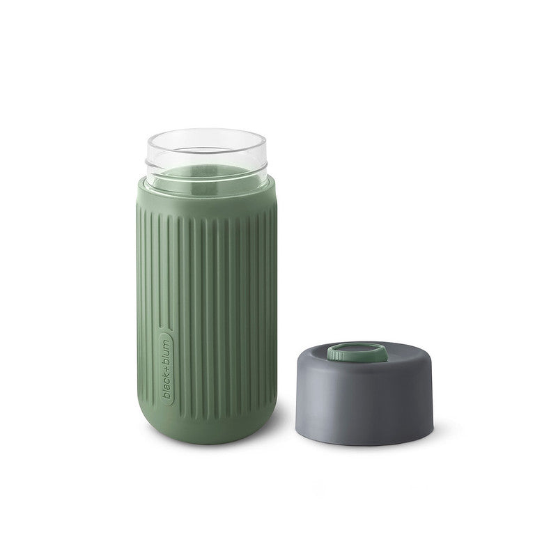 Glazen drinkfles travel - groen/ koraalrood | Black+blum