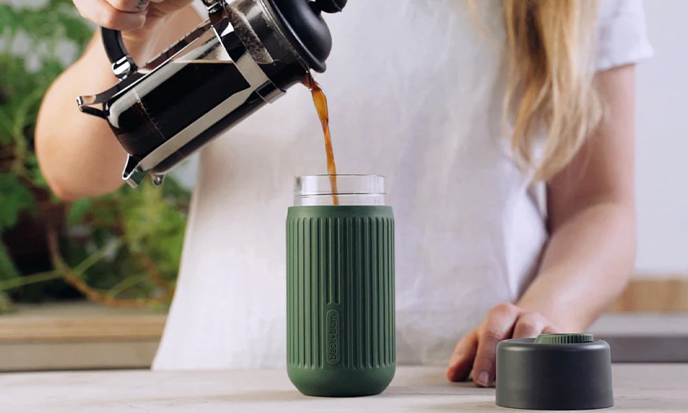 Glazen drinkfles travel - groen/ koraalrood | Black+blum