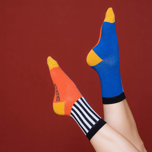 Sokken - half stripes - orange blue  | Nice Nice Nice - de inKijk
